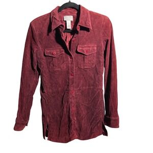 VTG Liz Claiborne Womens Burgundy Red Suede Shirt Jacket M *Distressed Boho SEE